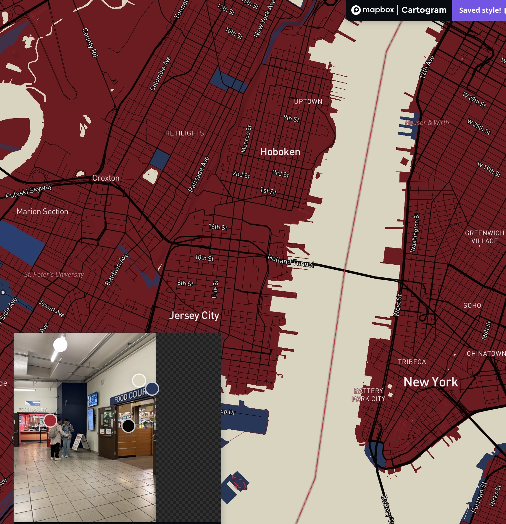 A screenshot of working the image and Cartography plugin in Mapbox.