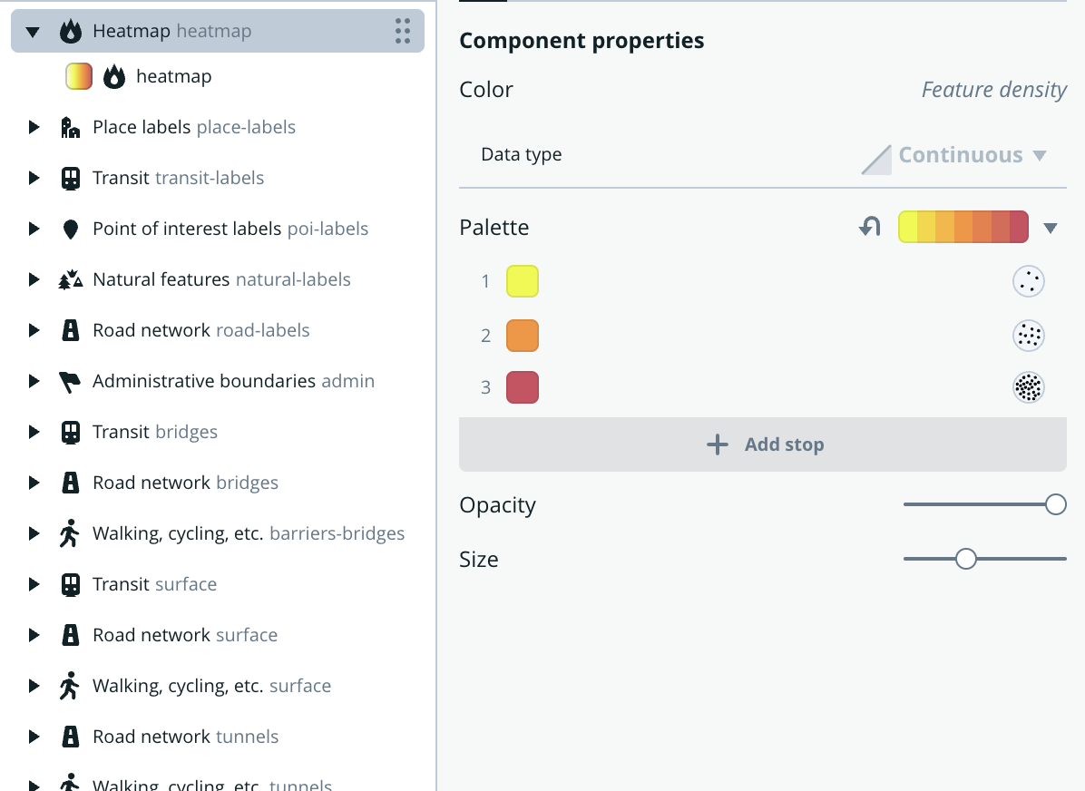 A screen of the Mapbox settings with the heat map applied.