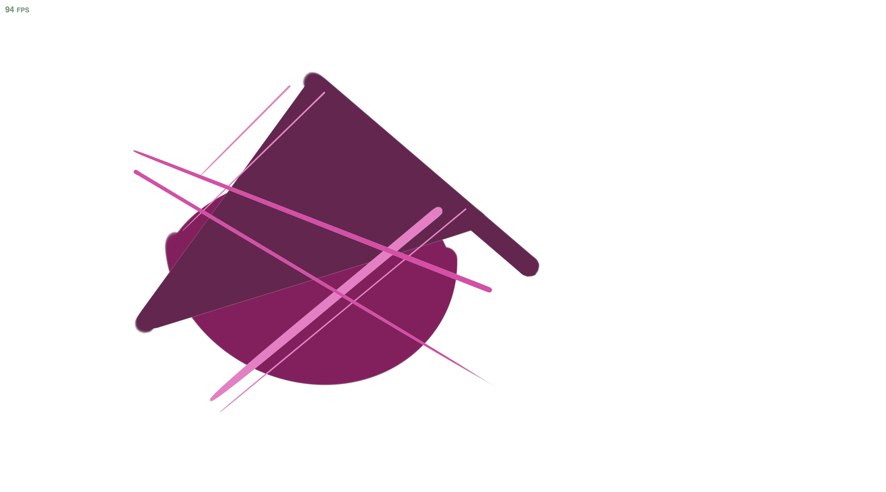 The deep purple and magenta, circular and triangular shape design displayed on the live site, showcasing movement.