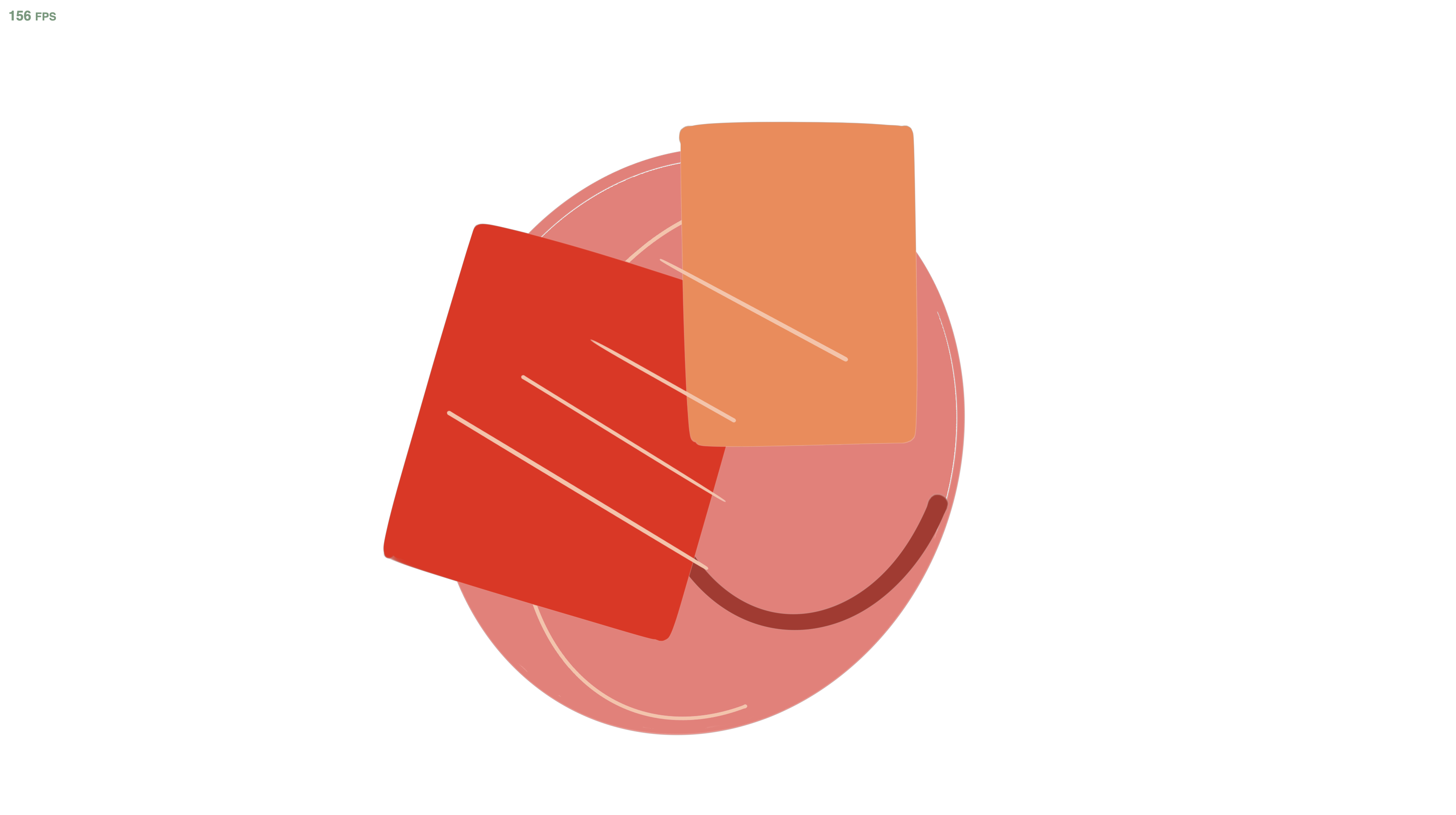 The red and orange, circular and square shape design displayed on the live site, showcasing movement.