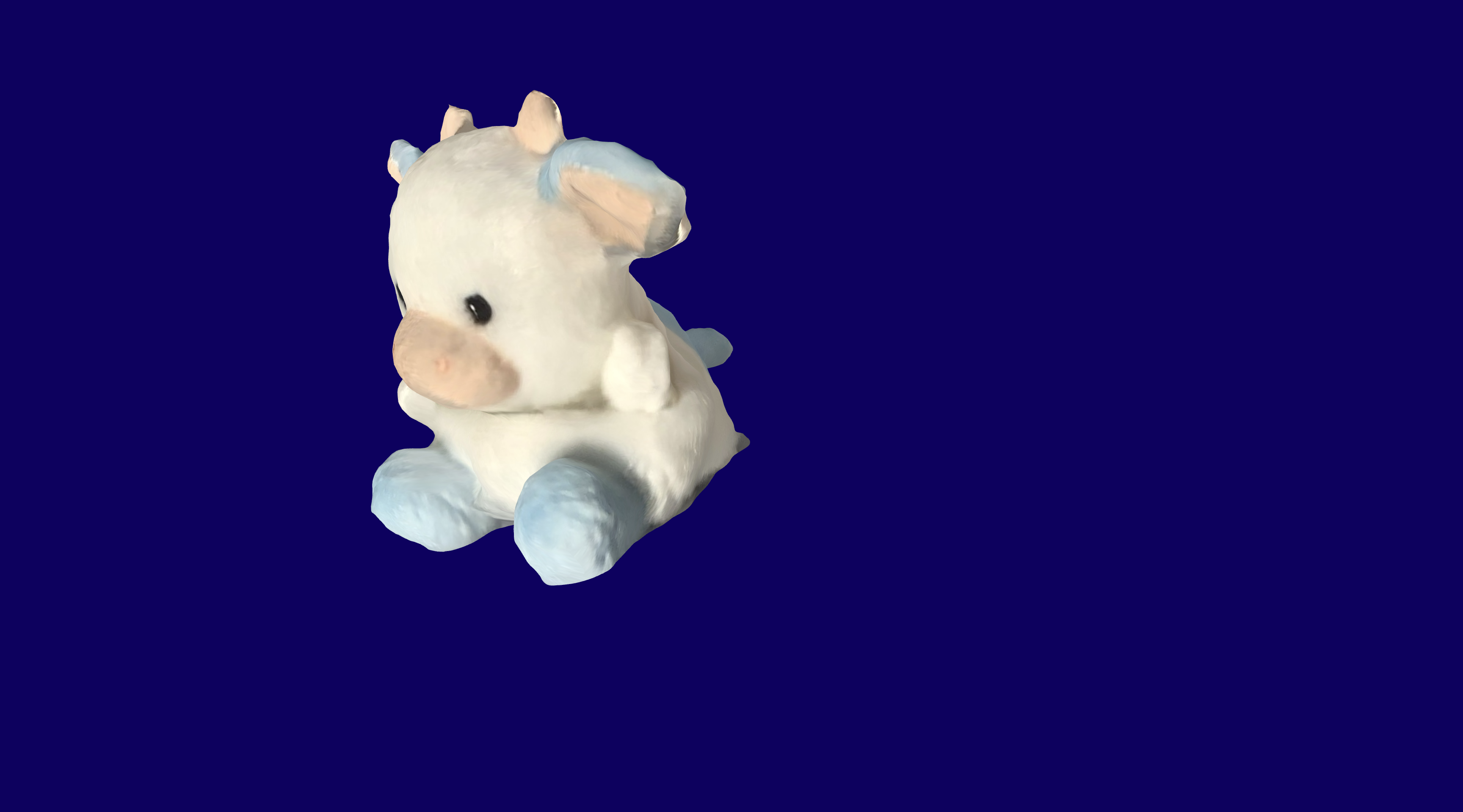 The cow 3D model displayed on the live site with a dark blue background.