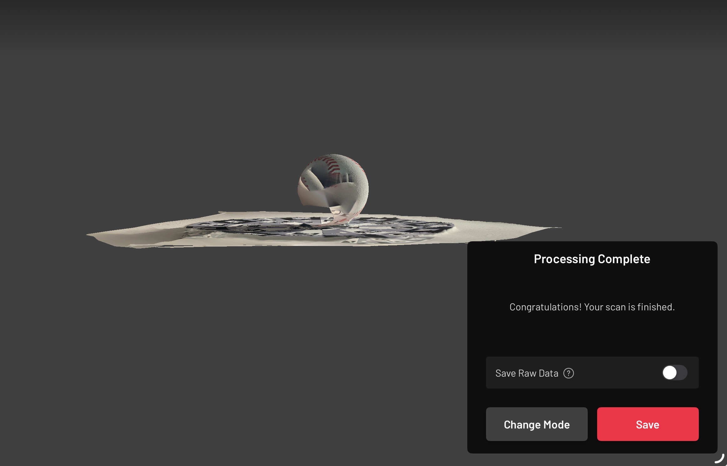 A failed attempt at scanning a baseball as an object.
