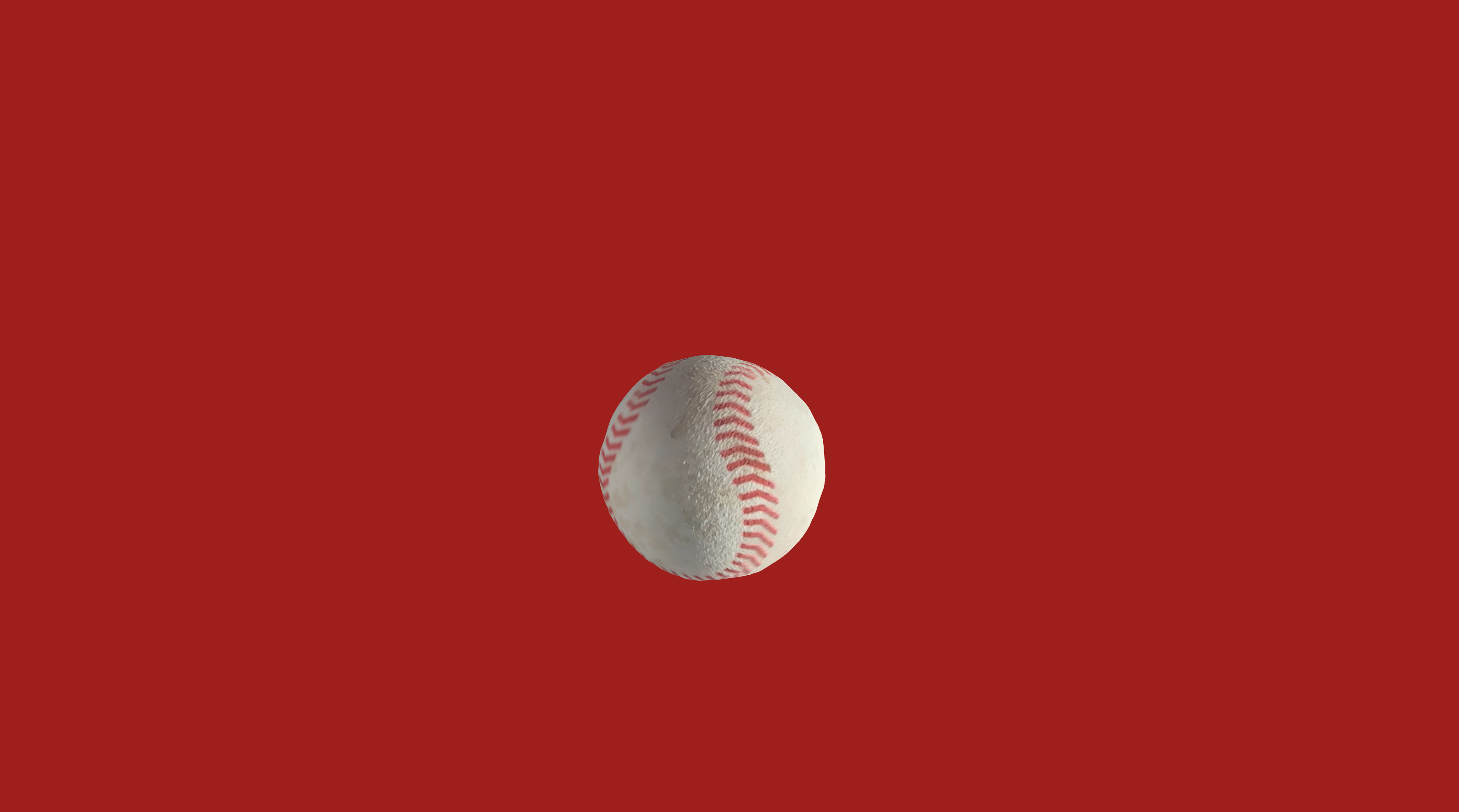 The baseball 3D model on the live site with a dark red background.