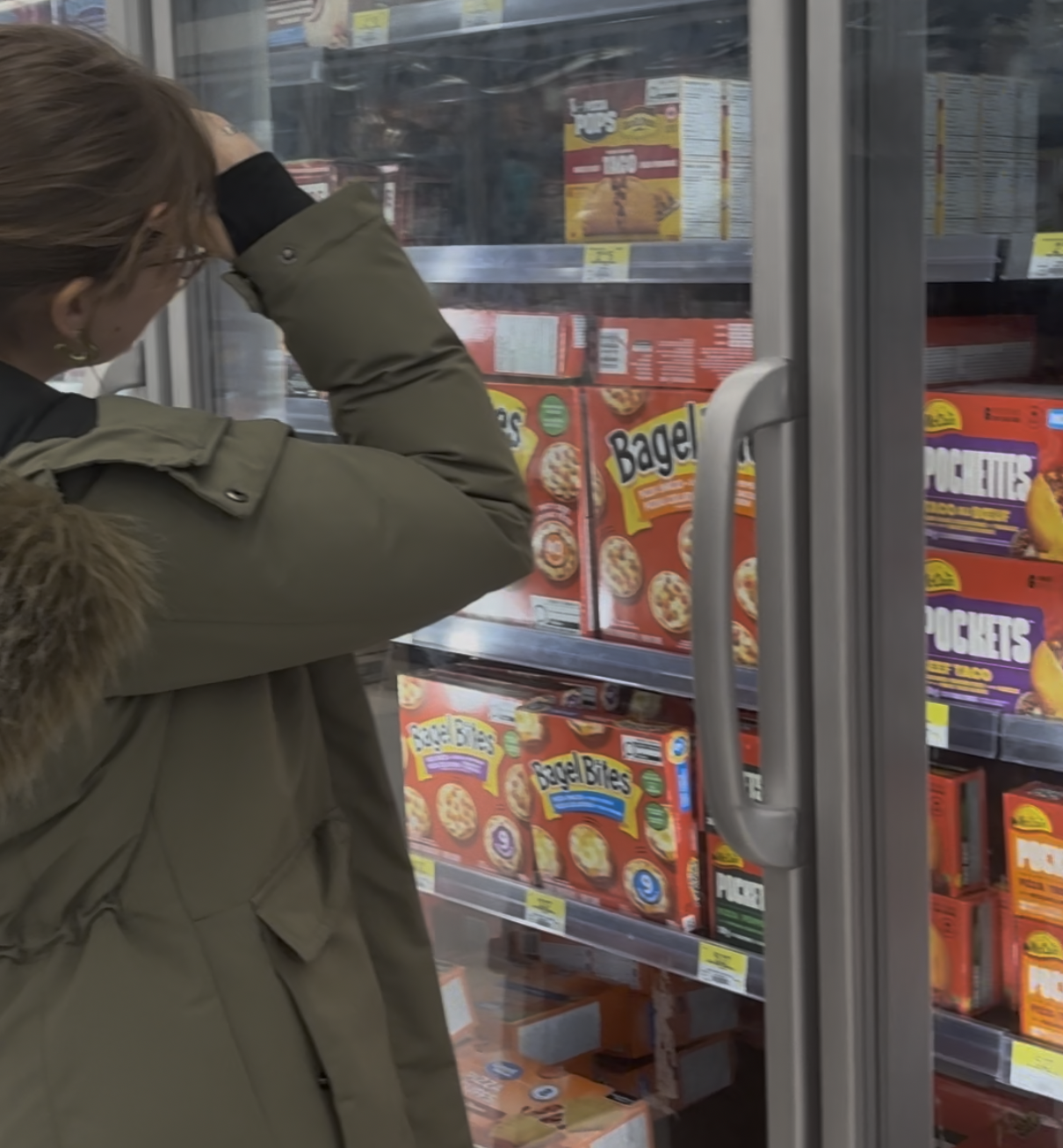 My roommate complaining in a Walmart about Pizza Pops. The picture is screenshotted from the video the audio is from.